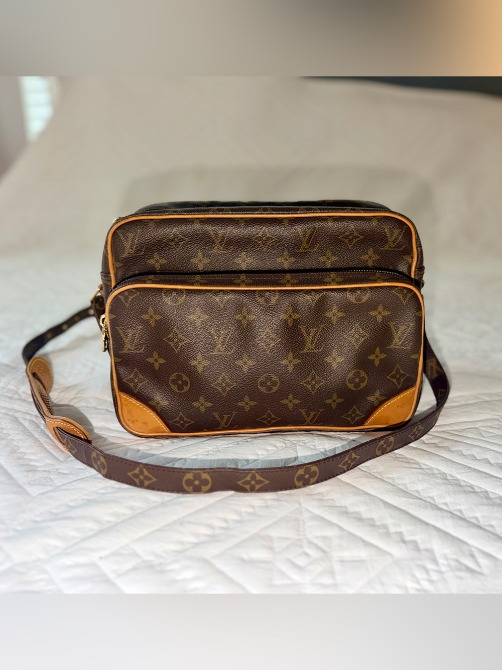 Louis Vuitton Monogram Canvas Crossbody Bag with Tan Trims